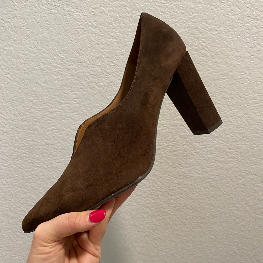 ‘Marian’ Elegant Brown Leather Suede Block Heel Pumps IT41 NWB - Picture 4 of 5